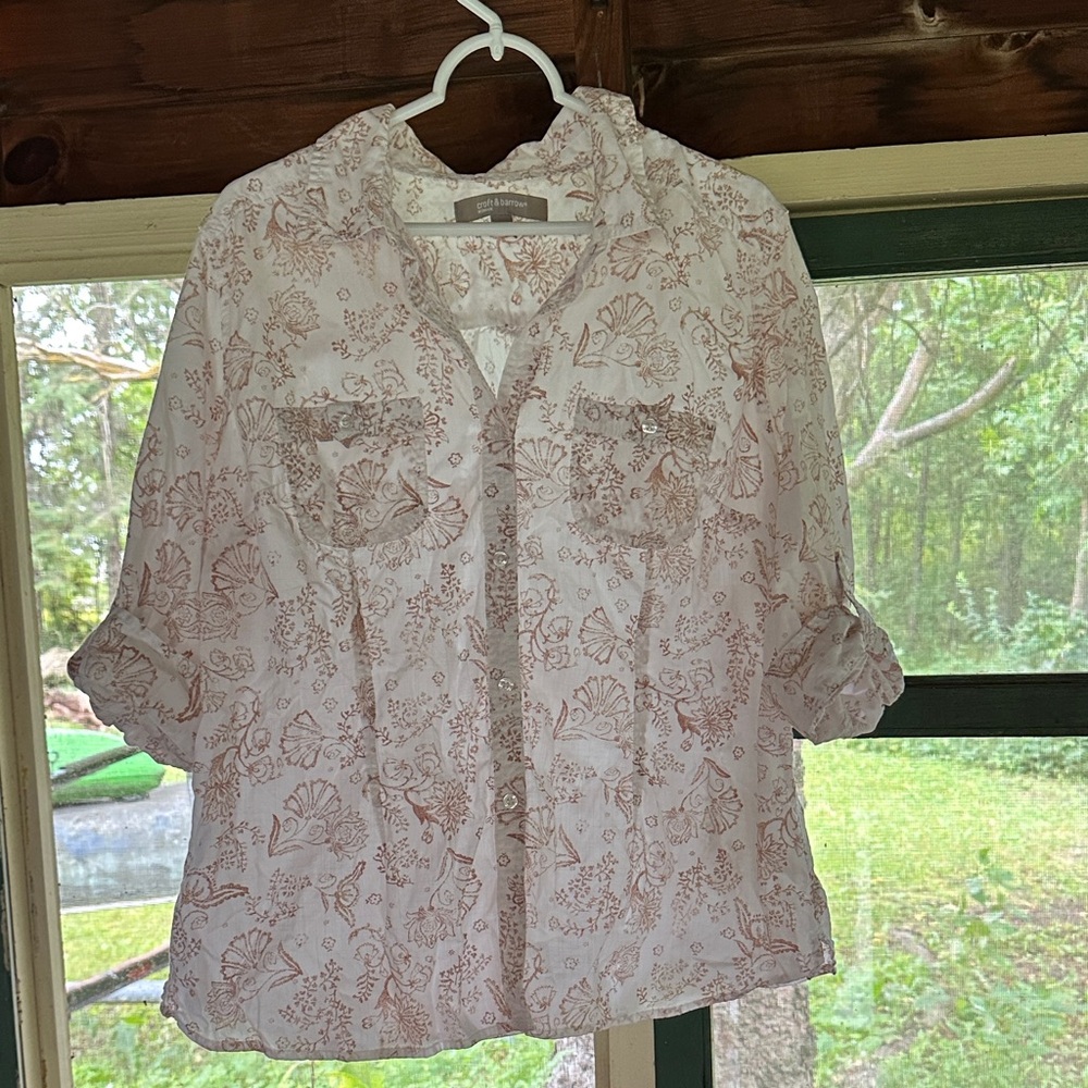 Cotton Floral Button Downs Top 1X